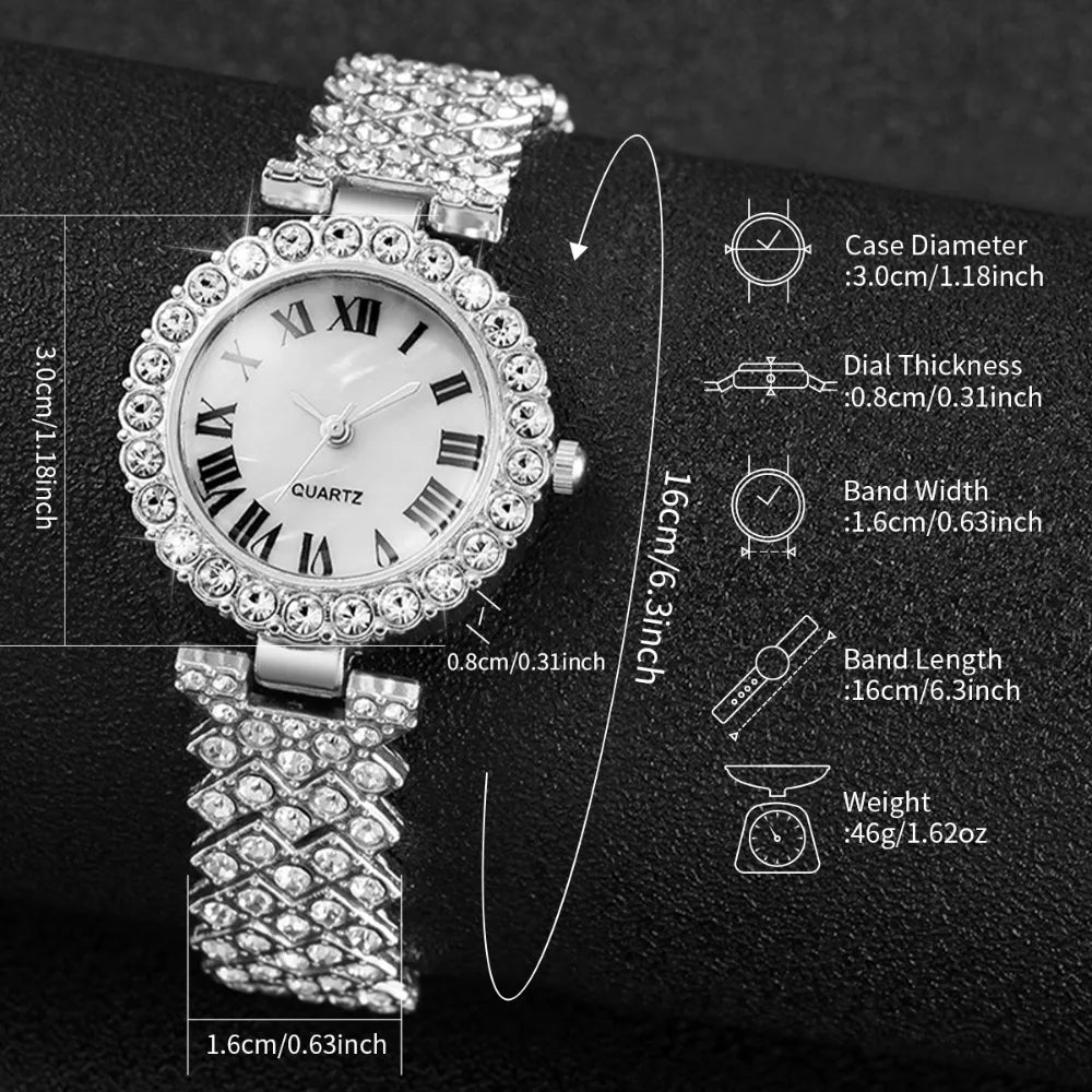 Five elegant LAQTA rhinestone women's watches with sleek designs and sparkling details displayed on a neutral background.