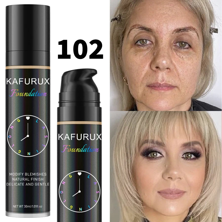 LAQTA liquid foundation with 8 color shades, featuring a close-up of the foundation bottles showing their sleek packaging.