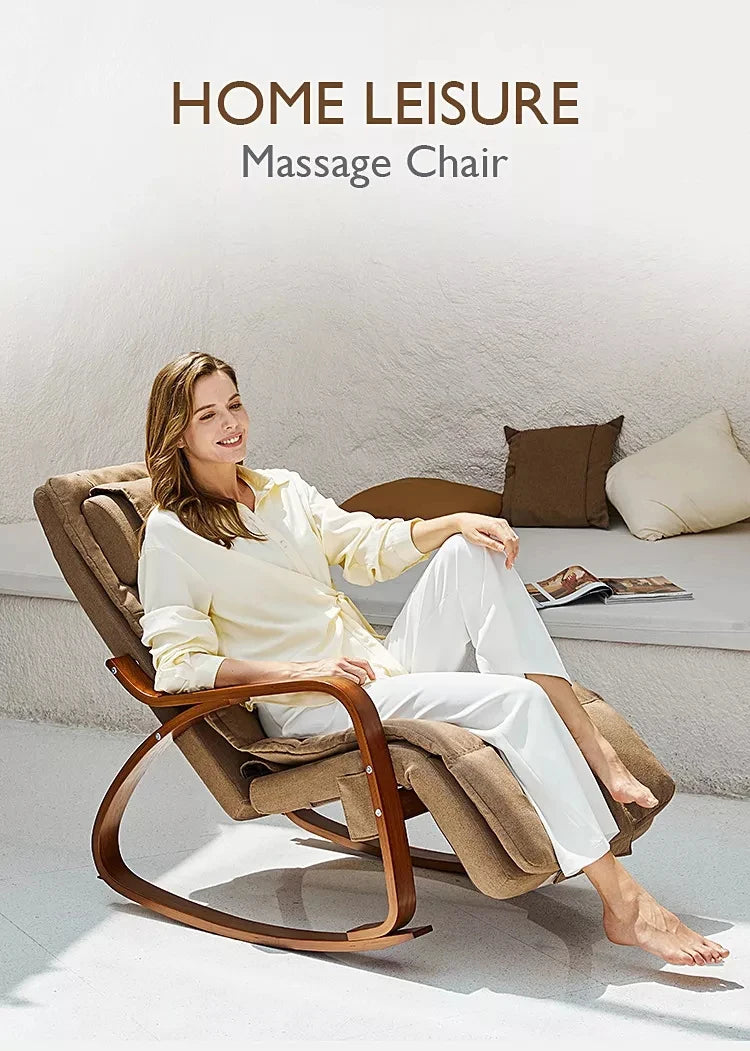 LAQTA electric rocking massage chair with cushioned seat and multiple massage rollers, designed for relaxing comfort.