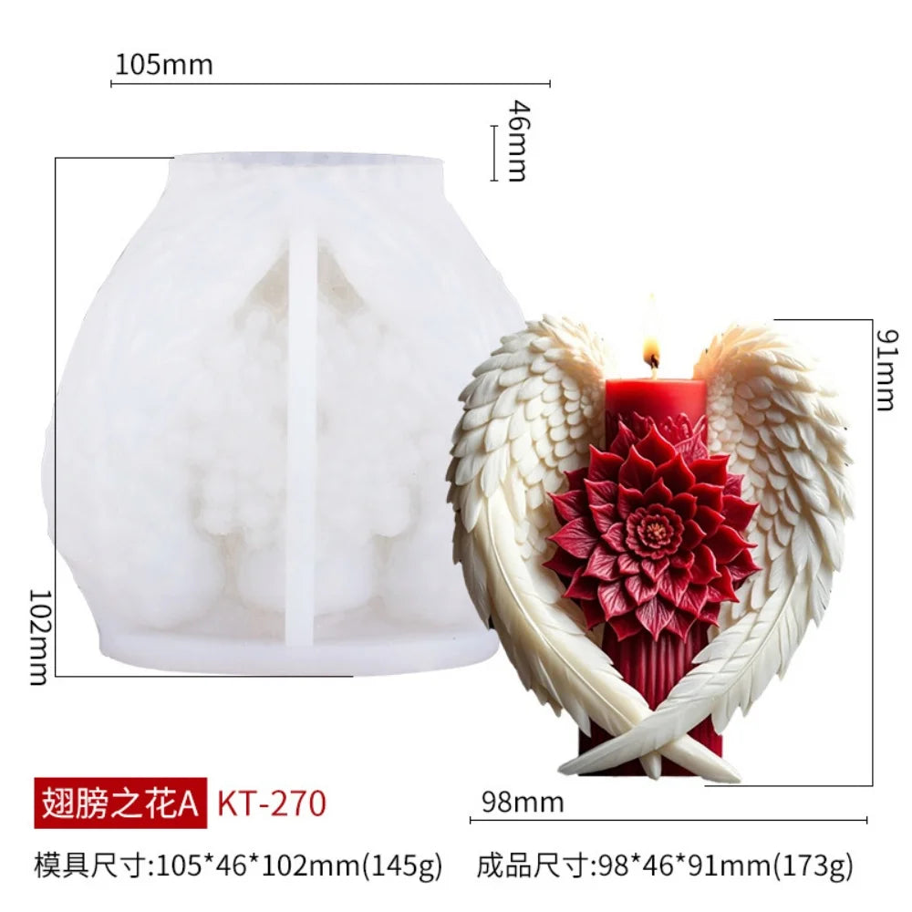 LAQTA 3D Wings Flower fragrance candle silicone mold showing detailed floral and wing-shaped cavity for candle making.