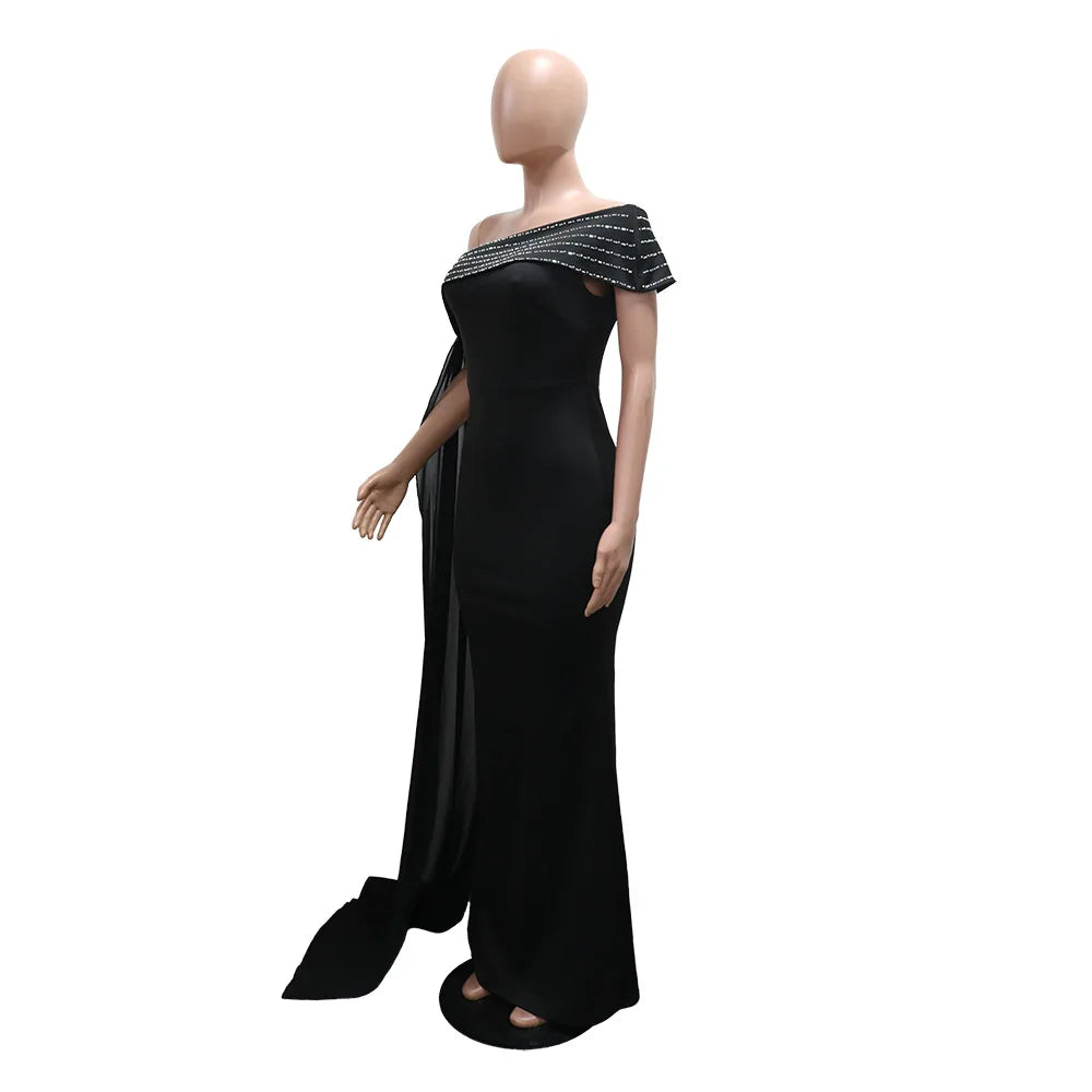 LAQTA sexy rhinestone patchwork bodycon long dress featuring a form-fitting silhouette and sparkling embellishments.