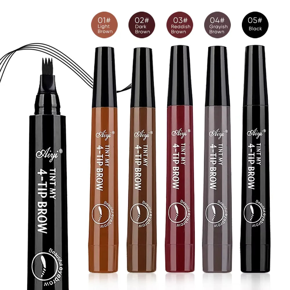 LAQTA four-pronged eyebrow pencil with a sleek design, featuring multiple tips for precise eyebrow shaping and filling.