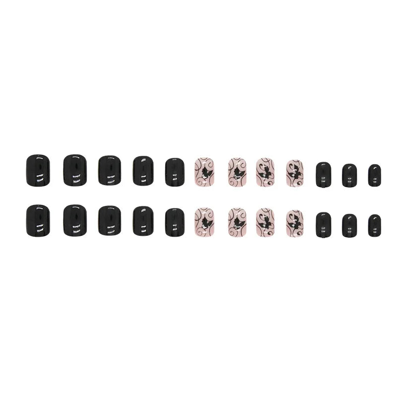Set of 24 short square acrylic nails by LAQTA, showcasing neatly arranged, stylish nail tips for professional manicure looks.