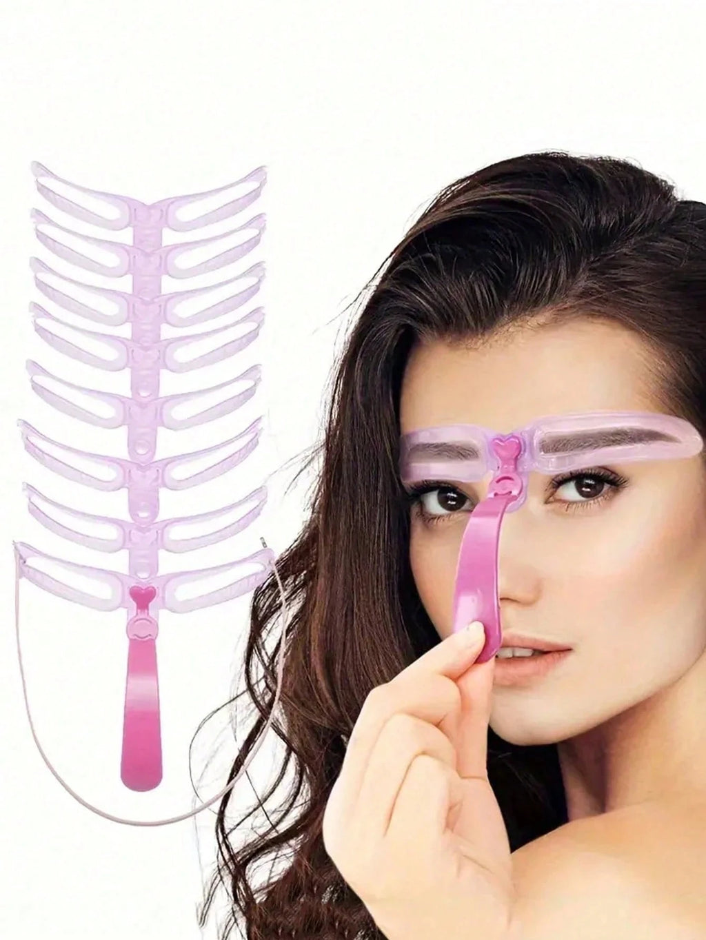 Set of 8 reusable LAQTA eyebrow stencil templates for easy shaping and defining eyebrows, shown in a close-up image.