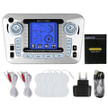 LAQTA digital electric pulse massager with 12 modes, showing device with control panel and electrodes for pain relief and relaxation.