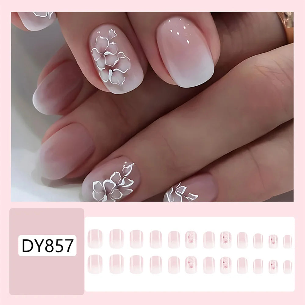 Set of 24 short, square-shaped sauve nails by LAQTA, arranged neatly on a white background for a stylish manicure.