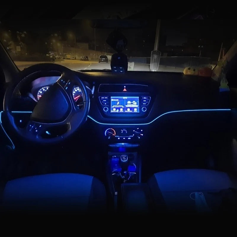 LAQTA car interior atmosphere LED strip lighting installed inside a vehicle, showcasing customizable ambient lighting for a modern look.