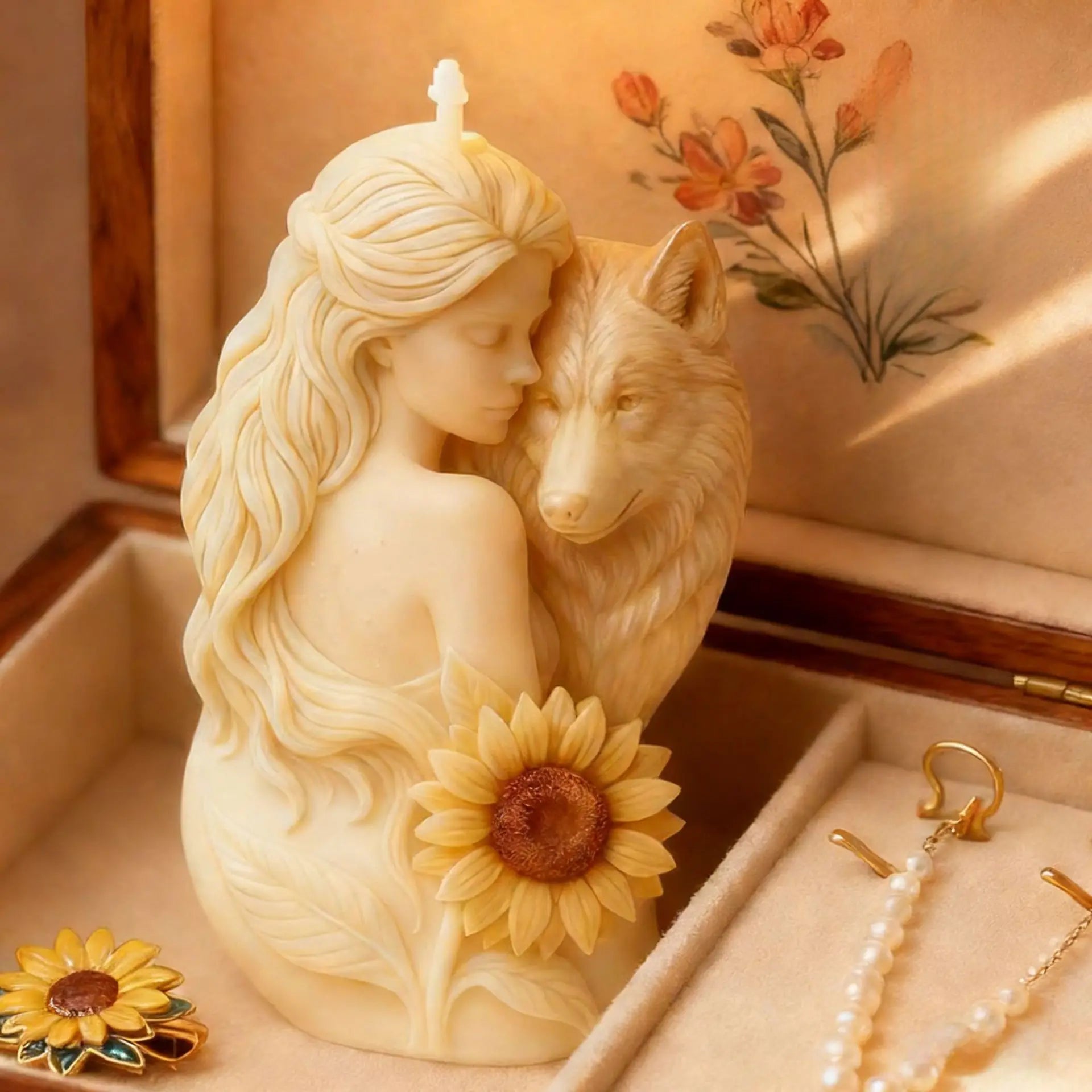 3D wolf girl candle silicone mold by LAQTA, showing detailed wolf girl design with flexible silicone material for crafting candles.