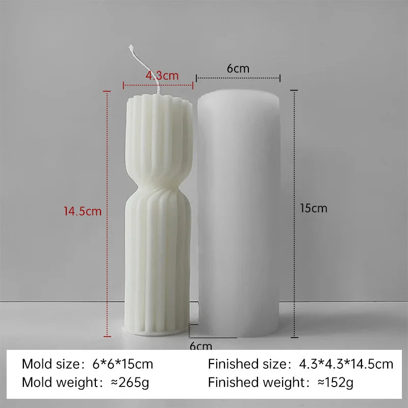 Striped cylinder aroma candle silicone mold by LAQTA, showing the black and white striped mold for making candles.