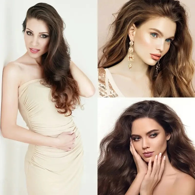 LAQTA clip-in hair extensions with long, thick, and natural-looking hair in a rich brunette shade.