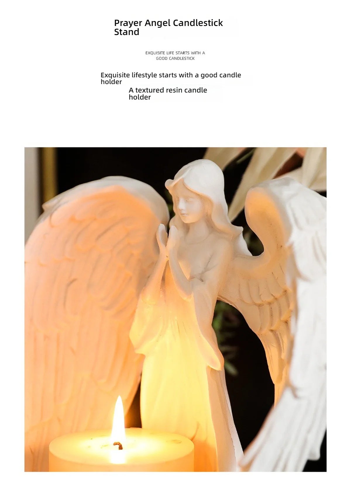 White angel candle holder by LAQTA featuring a detailed angel design and a space for a pillar candle.
