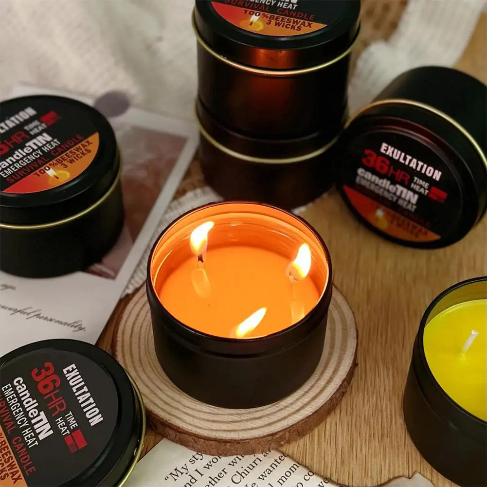 LAQTA 36-hour emergency candle burning with a steady flame, ideal for power outages and emergency preparedness.