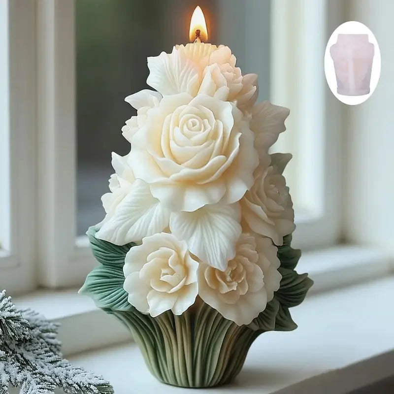 LAQTA Rose Tree Candle Mold showing a detailed silicone mold with rose and tree patterns for candle making.