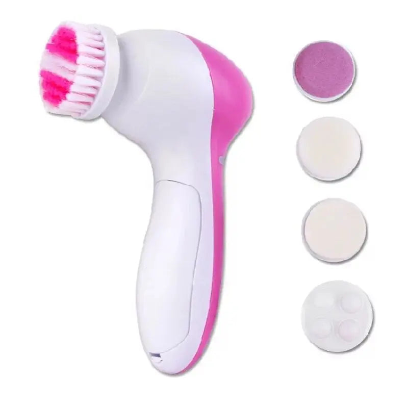LAQTA Electric Facial Cleaner 5 in 1 with multiple cleansing attachments shown in use on a woman's face