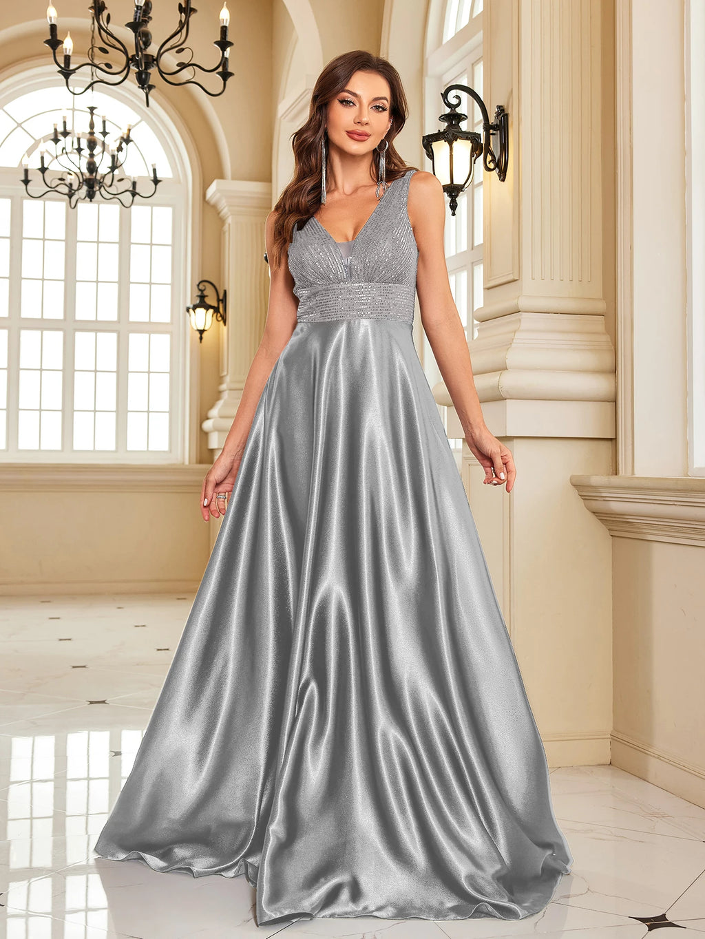 Elegant sequins evening dress by LAQTA featuring a fitted silhouette and shimmering sequins, perfect for formal occasions.