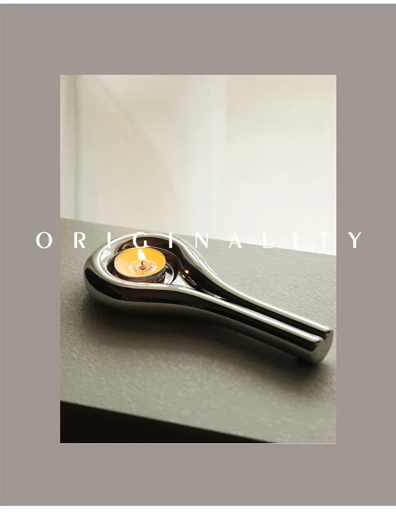 Luxury electroplating silver geometric ceramic candlestick by LAQTA with a modern, elegant design and sleek finish.