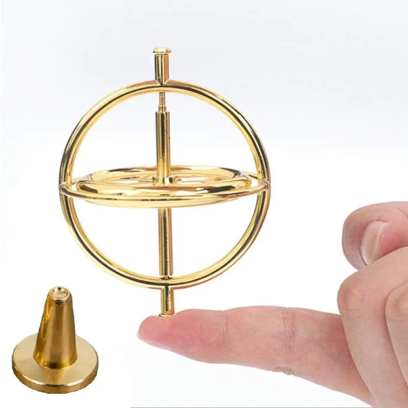 LAQTA Metal Anti-Gravity Spinning toy with sleek design and metallic finish, showcasing its spinning and balancing features.