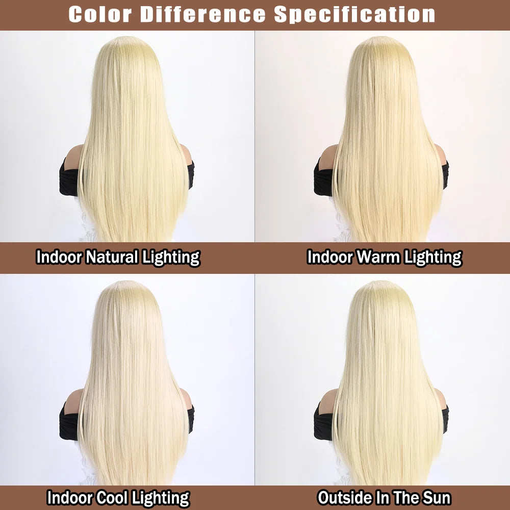 Long straight synthetic wig by LAQTA with sleek, shiny black hair and natural parting, styled to fall smoothly past the shoulders.