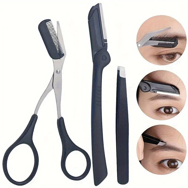 LAQTA Set Eyebrow Kit with various shades and tools for shaping and defining eyebrows, displayed on a clean background.