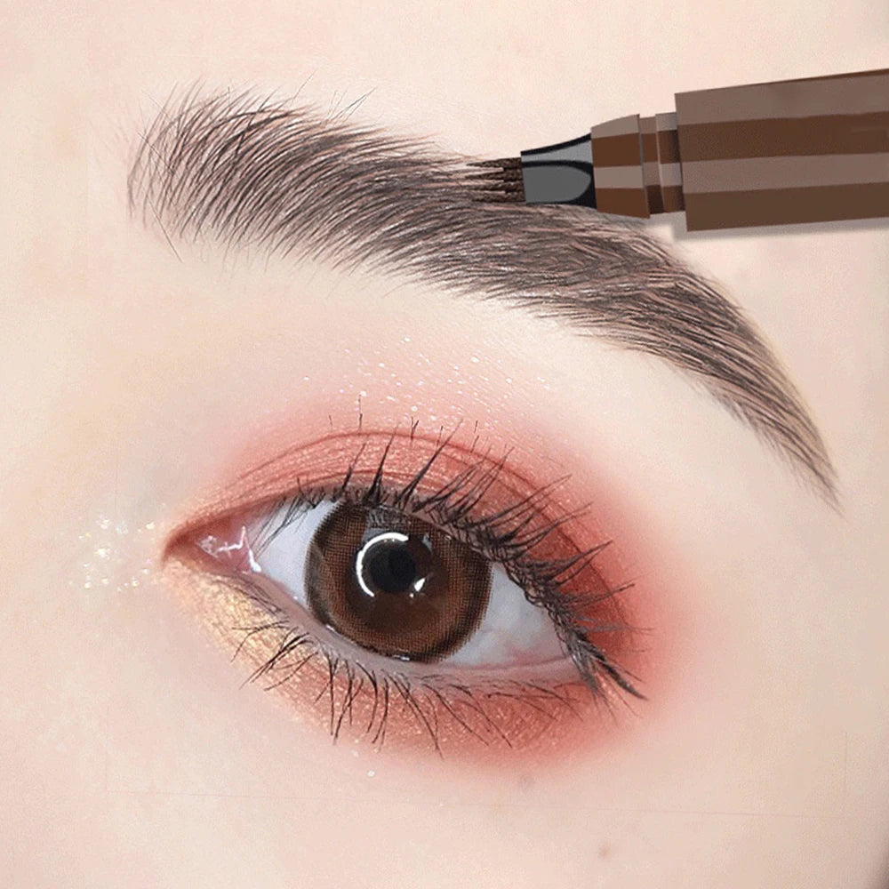 LAQTA four-pronged eyebrow pencil with a sleek design, showcasing its multi-tip for precise eyebrow shaping and filling.
