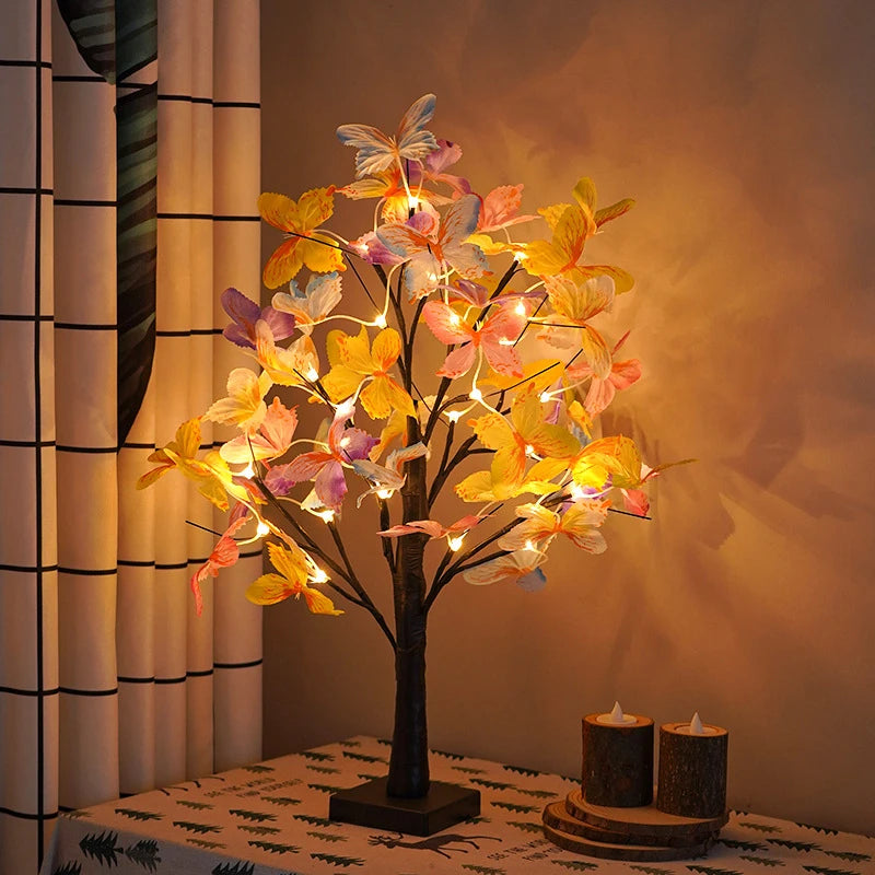 LAQTA Bonsai Tree Lights illuminating a miniature bonsai plant with warm LED lighting for decorative ambiance.