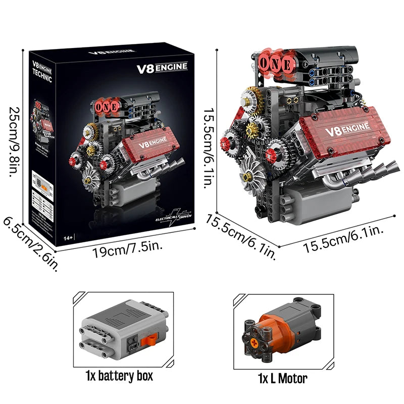 LAQTA V8 engine motorized simulation model showing detailed engine components and realistic design.