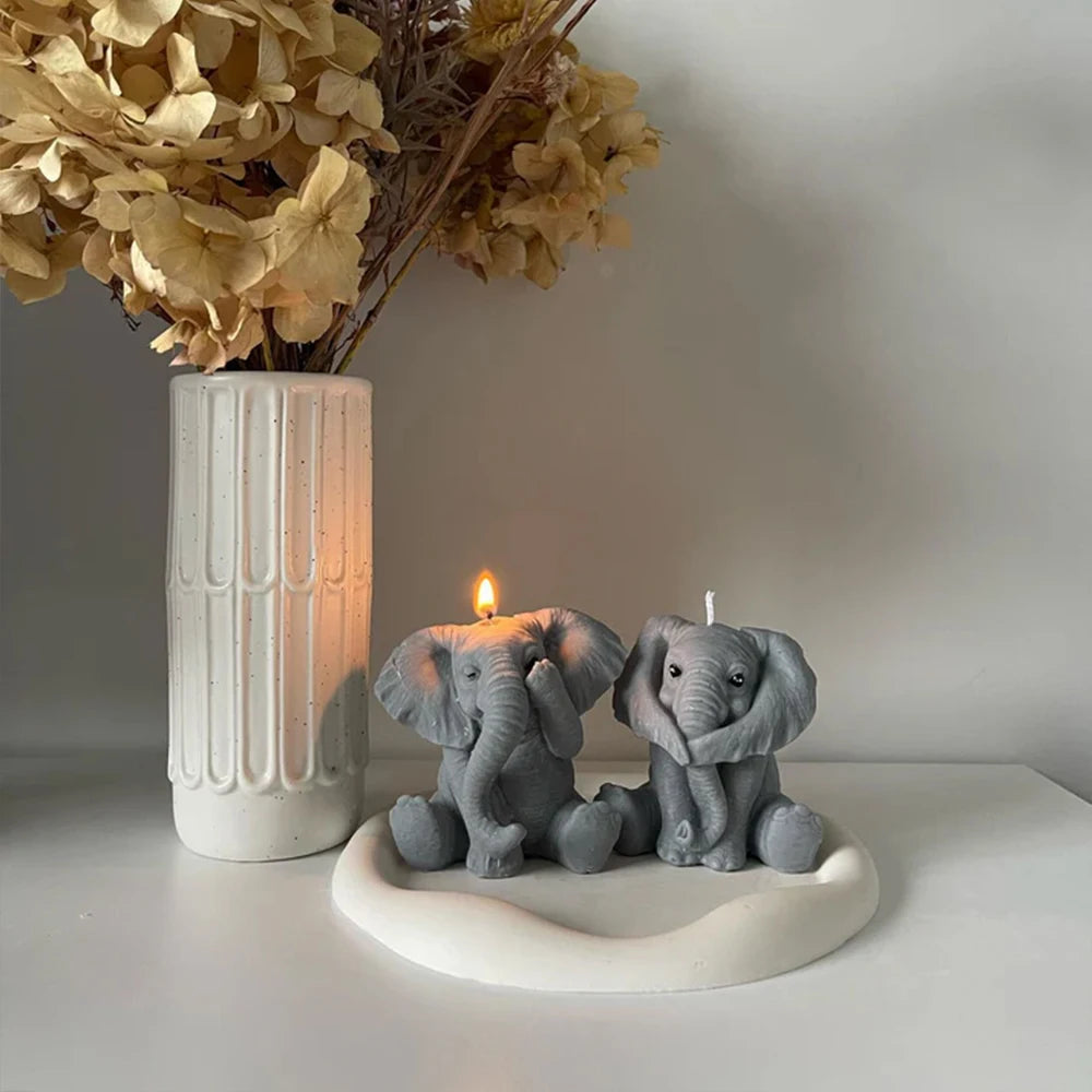 Silicone candle mold in 3D elephant shape by LAQTA, showing detailed elephant design for creating decorative candles.