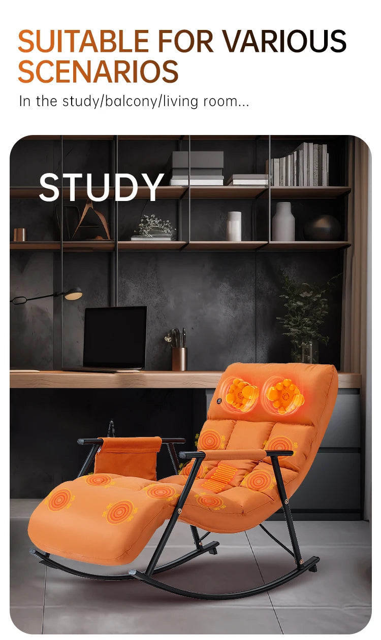 LAQTA Smart Leisure rocking massage chair showcasing ergonomic design, plush cushions, and modern control panel.