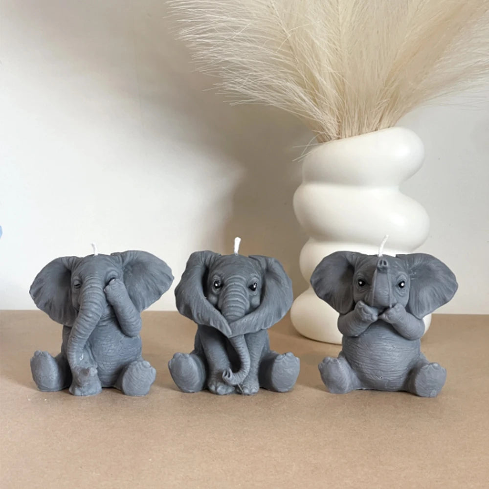 3D elephant silicone candle mold by LAQTA showing detailed elephant shape with smooth silicone surface.