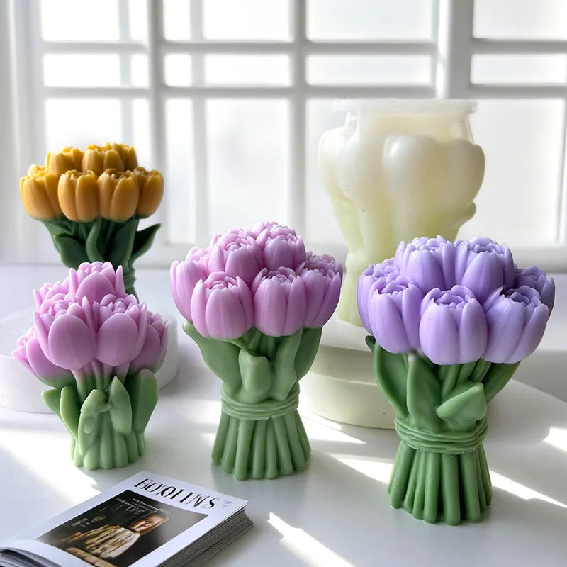 LAQTA Flowers Tulip Bouquet silicone mold showing detailed tulip petal and stem shapes for crafting and baking.