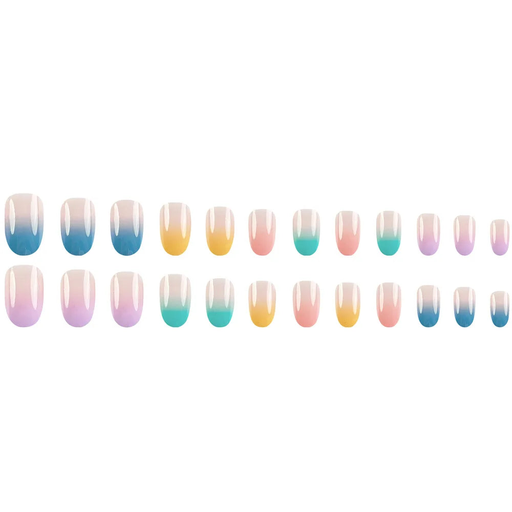 LAQTA short square fake nails with a natural pink and white design, perfect for stylish, easy-to-wear nail enhancements.