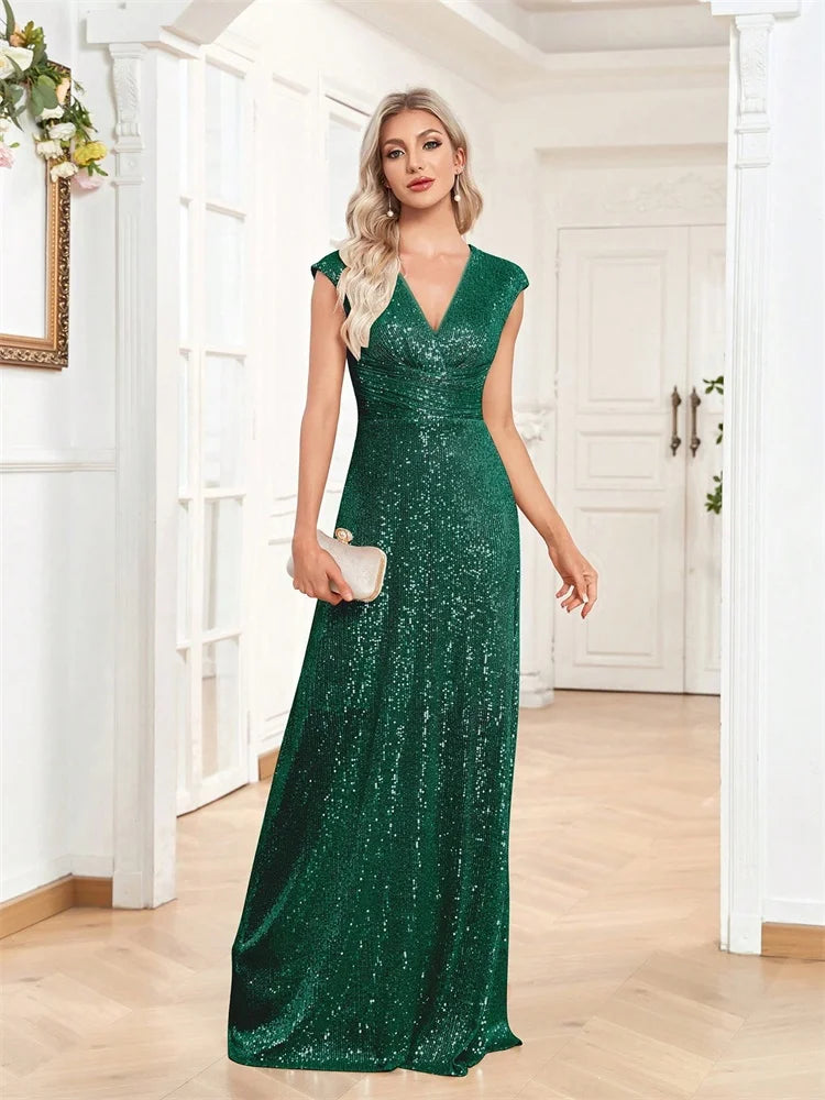 Elegant V-neck mermaid evening dress by LAQTA featuring a fitted silhouette and flowing fabric in a glamorous design.