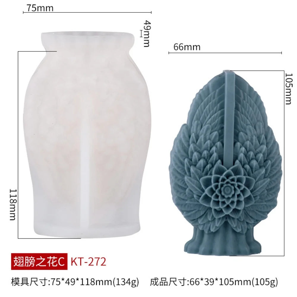 3D wings and flower fragrance candle silicone mold by LAQTA, showing detailed mold with wing and flower designs.