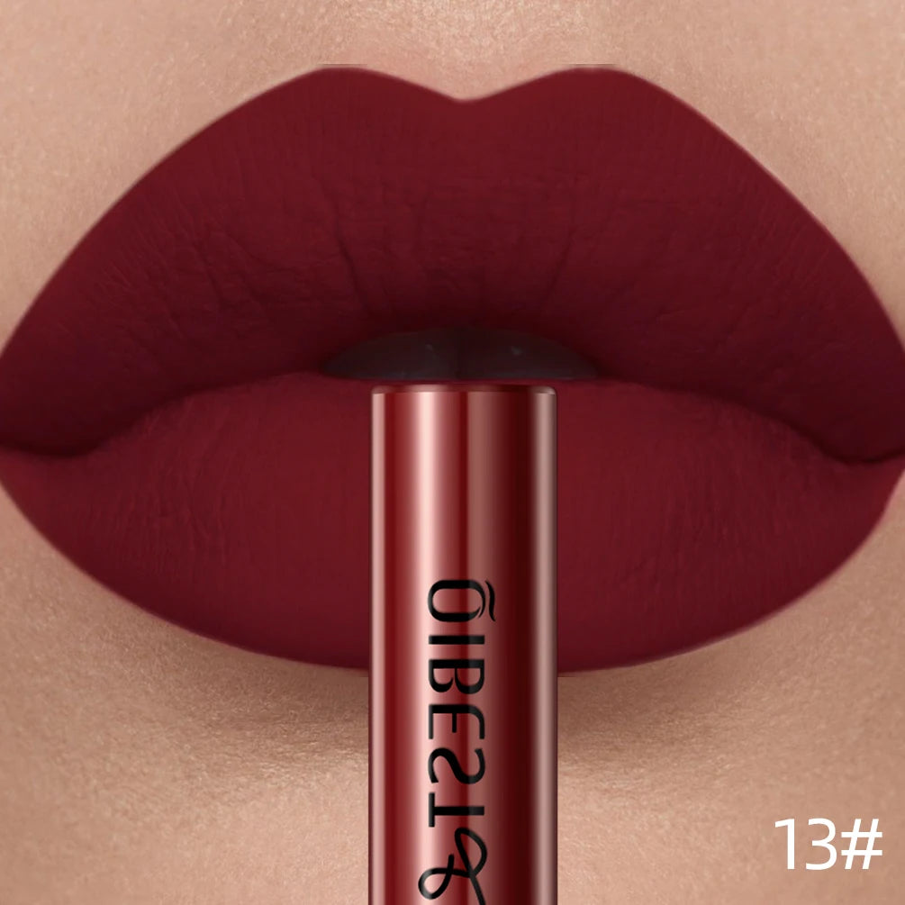 LAQTA matte liquid lipstick in a sleek tube, showing vibrant color and smooth applicator for bold, long-lasting lip makeup.