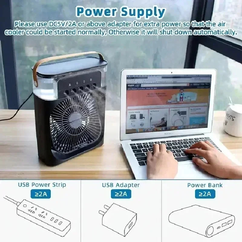 LAQTA 3-in-1 fan and air conditioner unit with adjustable settings and sleek design, shown in a modern indoor setting.