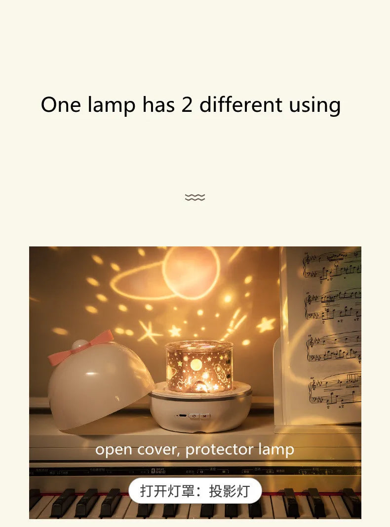 LAQTA Starry Projector Night Light displaying a starry sky projection on a wall in a cozy room.