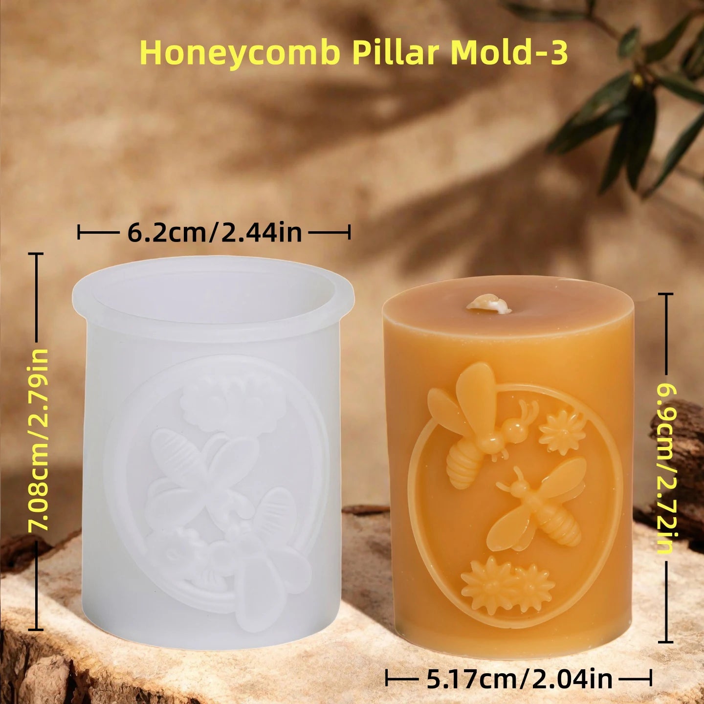 LAQTA 3D honeycomb pillar candle silicone mold showing detailed honeycomb pattern for handmade candles