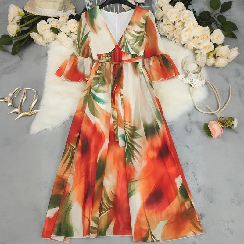 Elegant long women’s dress by LAQTA featuring flowing fabric and a stylish design, perfect for formal occasions.
