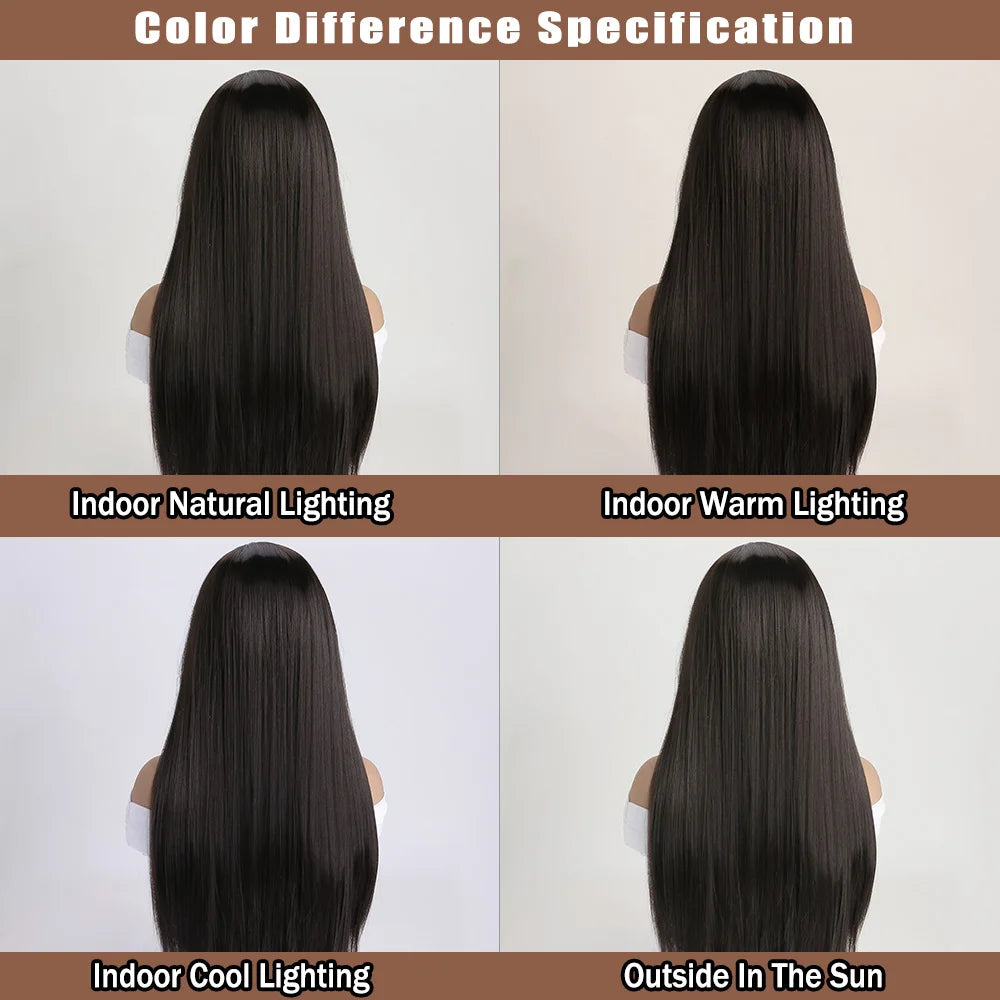 Long straight synthetic wig by LAQTA featuring smooth, sleek hair with natural shine and even texture.