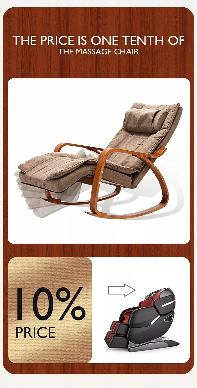 LAQTA electric rocking massage chair with padded upholstery and built-in massage rollers, designed for relaxing comfort.