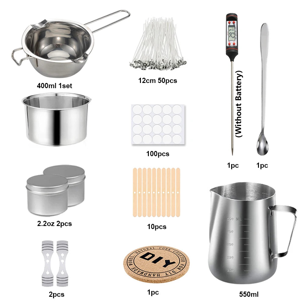 LAQTA DIY candle kit with aromatic candles making tools, including wax, wicks, and pouring utensils for homemade candle craft.