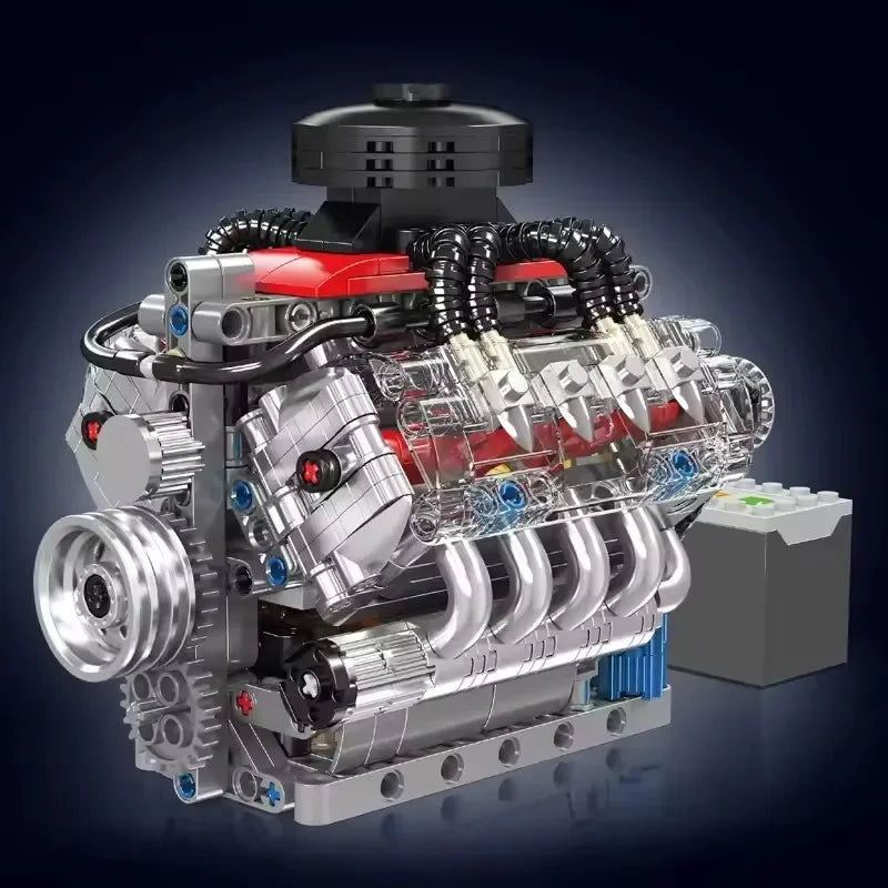 LAQTA V8 engine model showing detailed engine components and metallic finish, realistic scale replica for display or educational use.