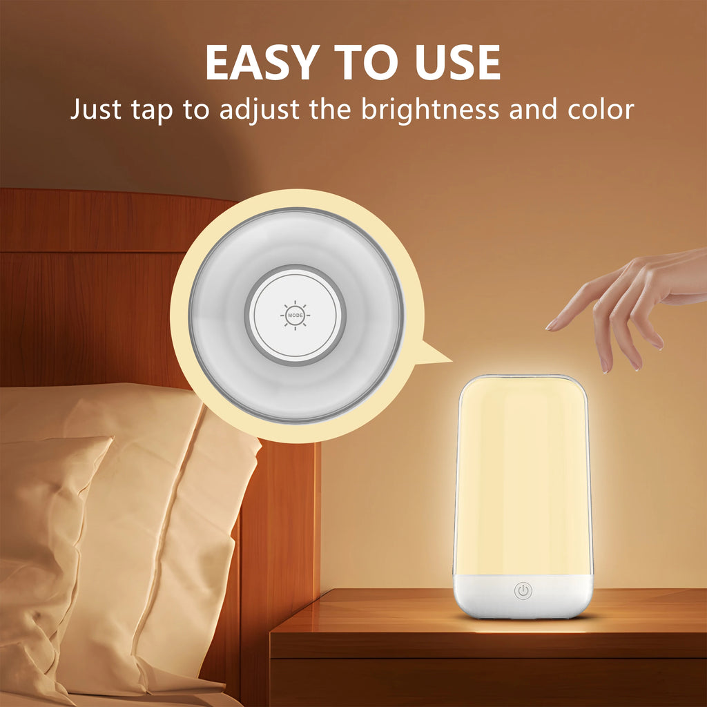 LAQTA Smart Touch Bedside Table Lamp with sleek design, touch control, and adjustable brightness for modern bedroom lighting.