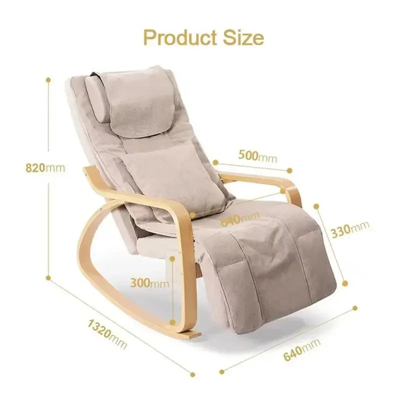 LAQTA electric rocking massage chair with padded armrests and reclining feature, designed for relaxing comfort.