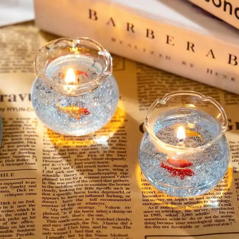 LAQTA Bubble Fish Tank goldfish aromatherapy candle with a clear glass container and decorative fish design.