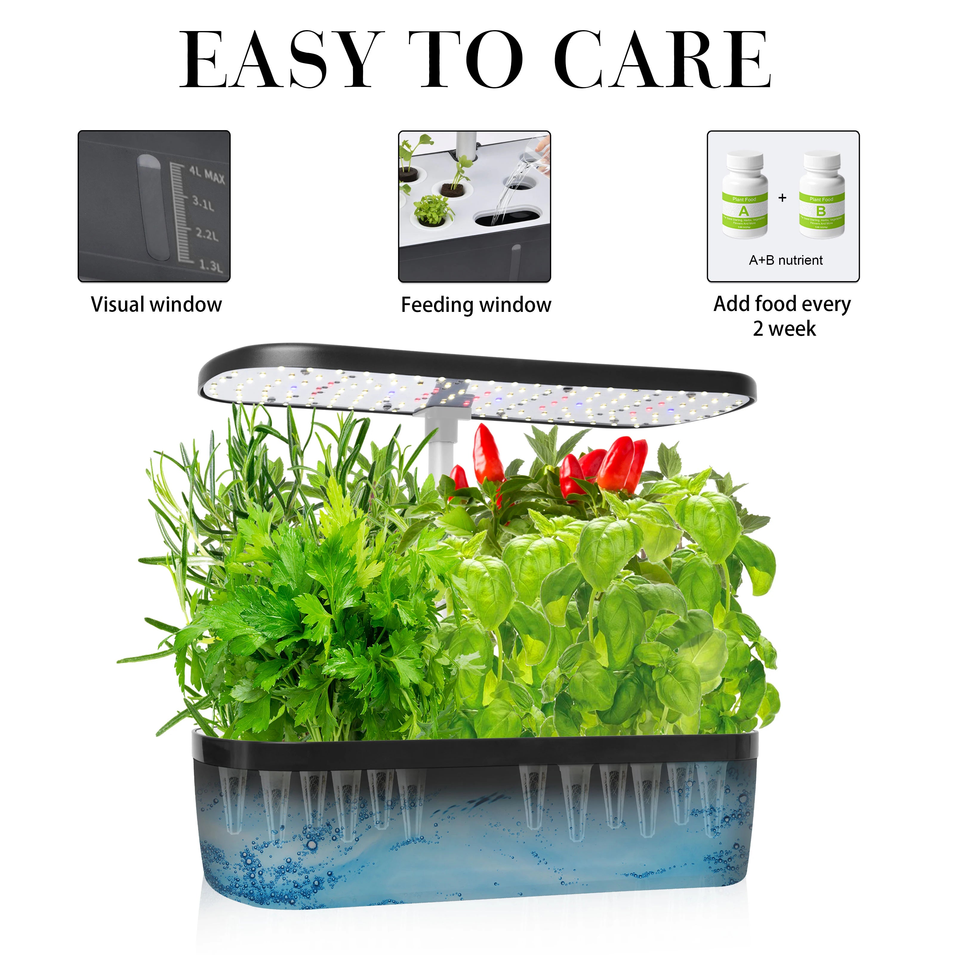 LAQTA hydroponics growing system with 12 pods for indoor plant cultivation, featuring a sleek, compact design.