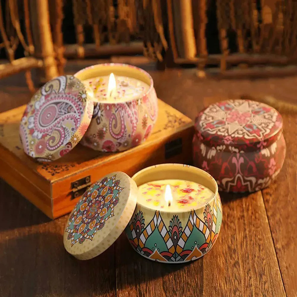 Dried smokeless aromatherapy candles by LAQTA, featuring natural dried herbs and flowers for relaxing ambiance.