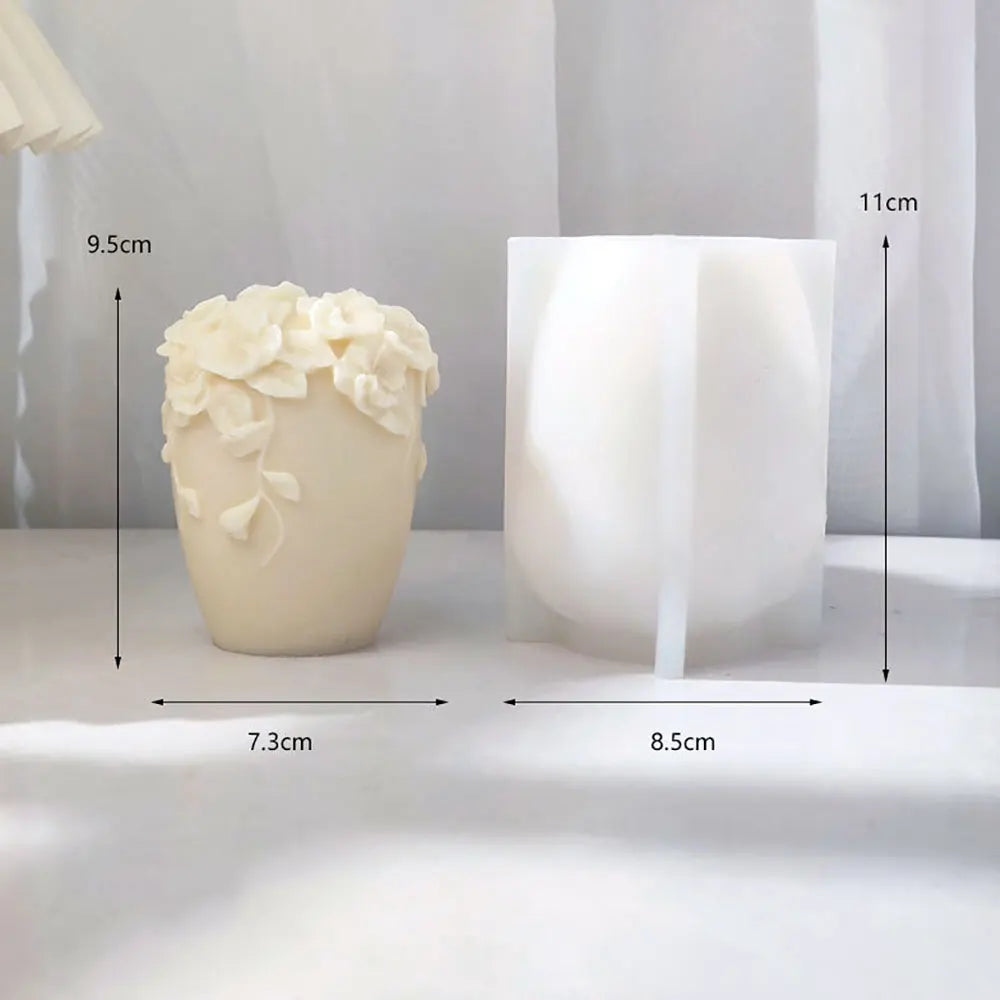 Rattan flower silicone candle mold by LAQTA, showing detailed floral pattern and flexible silicone material for candle-making.