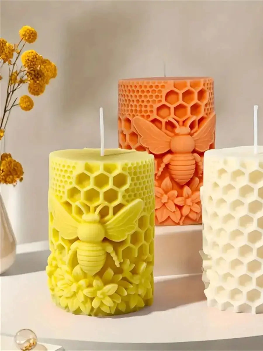 LAQTA 3D honeycomb pillar candle silicone mold showing detailed honeycomb pattern for DIY candle making