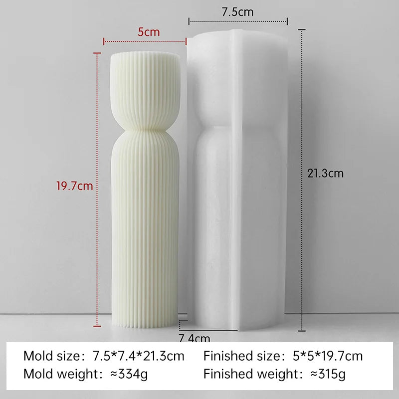 Striped cylinder aroma candle silicone mold by LAQTA, showing the flexible mold with striped pattern for handmade candles.